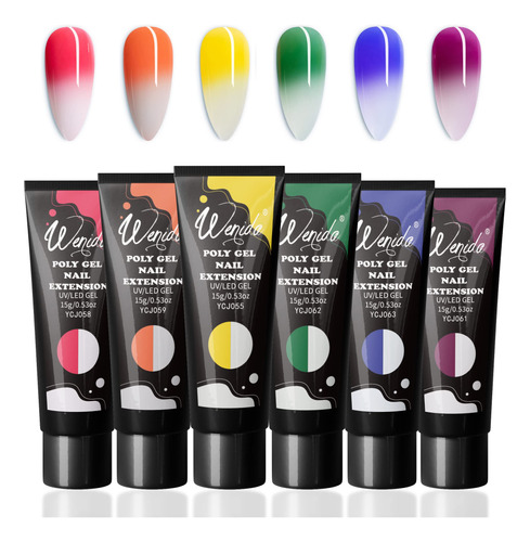 Wenida Kit De Gel De Extension De Unas, 6 Colores Que Cambia