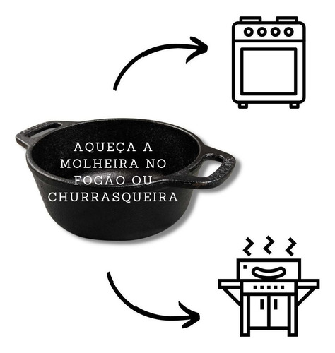 Kit 5 Tábuas Com Cumbuca De Ferro Fundido P Molho E Sopas