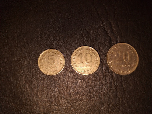 Lote 3 Monedas Argentina 5,10 Y 20 Centavos - 1951