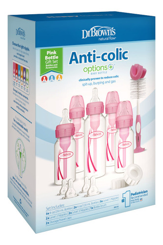 Paquete 5 Biberones Dr Brown's Options+ Standard Anticolicos Para Bebé con Cepillo
