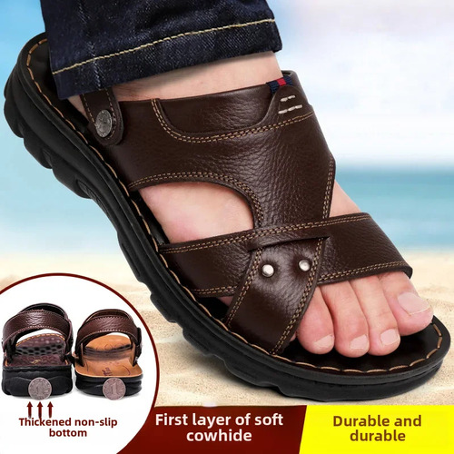 Sandalias De Playa De Cuero Para Hombre Antideslizantes Y Tr