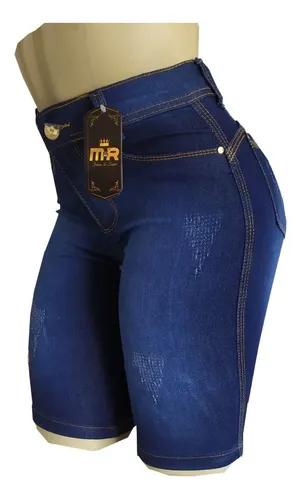 Shorts Jeans Feminino Cintura Alta Kit Com 2 ate O Joelho