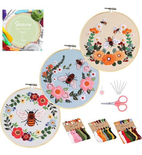 ~? Santune 3 Pack Kit De Bordado De Abeja Para Principiantes