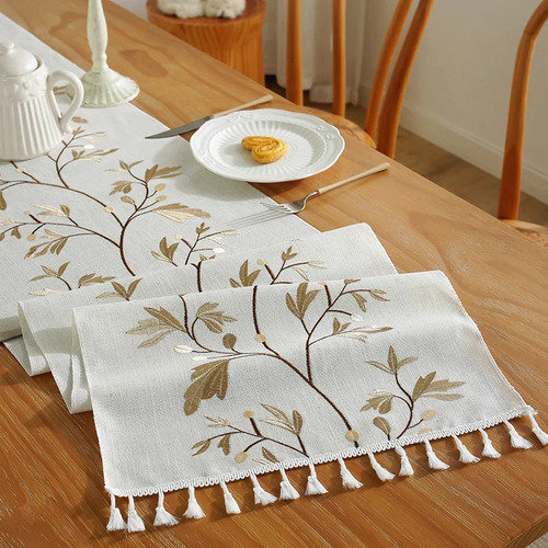 Mantel Table Runner Bordado De Algodón Y Lino
