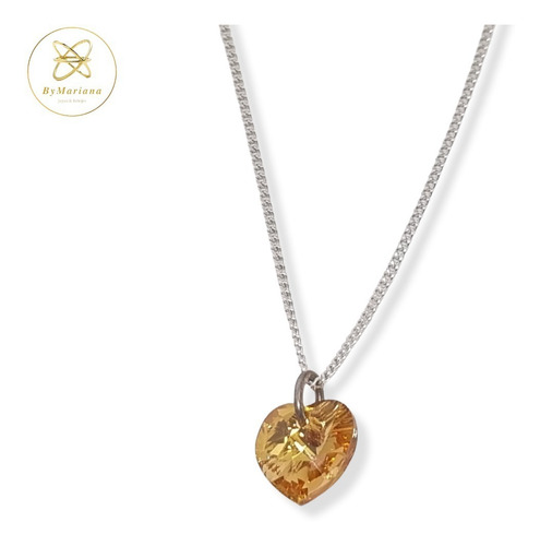 Imagen 3 de 6 de Cadena Plata Con Dije Corazon Cristal Swa Ambar 10 X 10mm