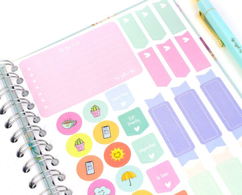 Libreta Espiral Pasta Dura Con Stickers, Tipo Bullet Journal