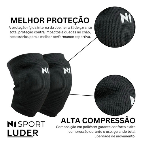 Joelheira N1 Sport Slide Profissional Vôlei Futsal Handebol Cor Preto Tamanho P