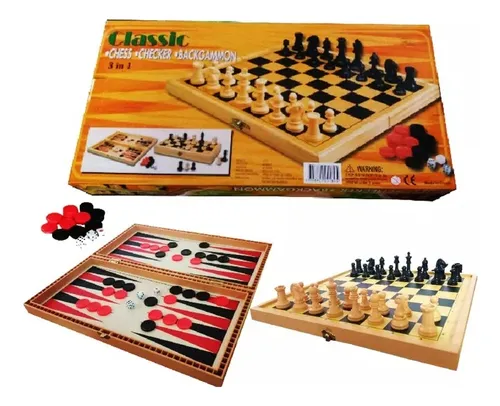 comprar Ajedrez Grande Madera 39cms Tablero Damas Backgammon 3 En 1