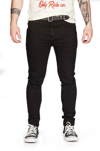 Pantalon Chino De Gabardina Oily Ride Negro 