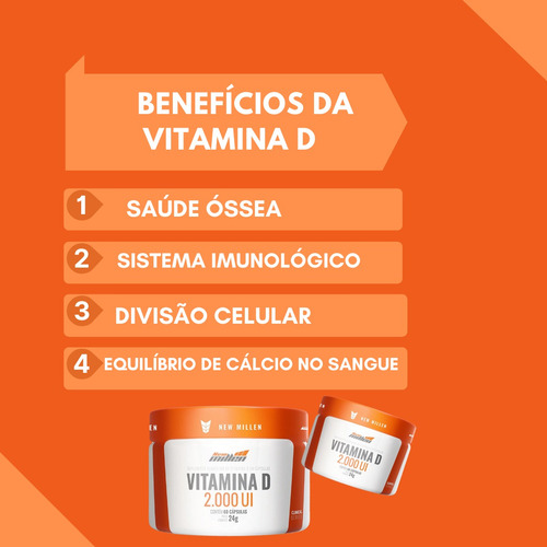 Vitamina D 2000ui New Millen Imunidade E Ossos Fortes- 60cps