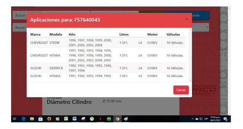 Imagen 7 de 7 de Juego De Empacadura De Motor Chevrolet Steem 1590 G16kv
