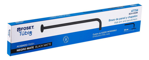Brazo Recto 50 Cm Con Chapetón Para Regadera, Negro Mate