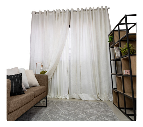 Cortina Gaze De Linho E Forro Sala/quarto Glm 3.0 M X 2.6 M Cor Linho C/ Ilhoses Cromados