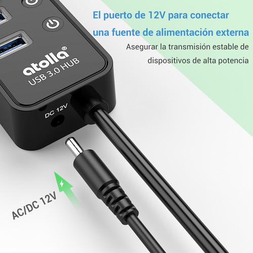 11 Puertos Usb 3.0 Hub Atolla Con 4 Puerto Carga Inteligente