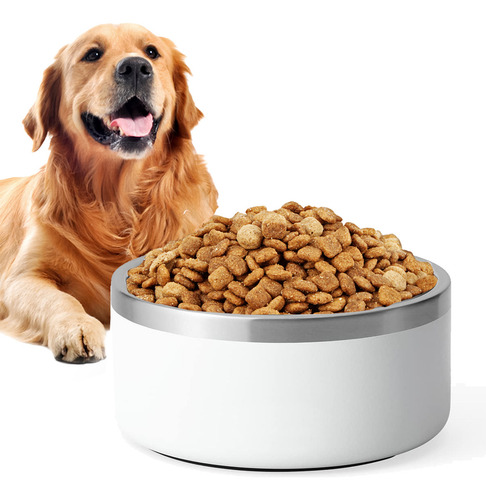 Plato De Acero Inoxidable Tazón Antiderrapante Para Perros Y Color Blanco