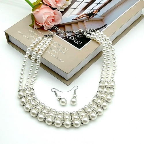 Conjunto De Brincos De Colar De Pérolas Elegante, Joias Femi