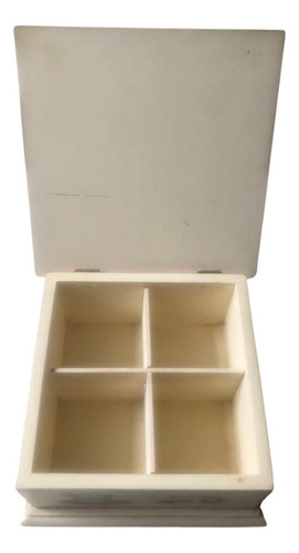 Caja De Té Con 4 Divisiones Decorada Con Decoupage Marfil (Usado)