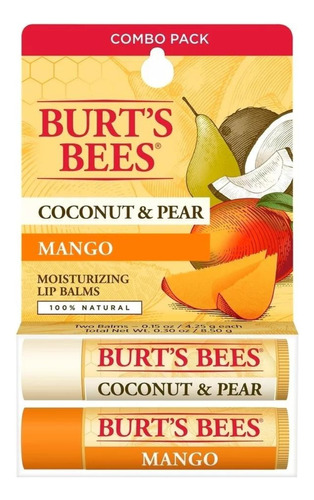 Pack 2x Bálsamo Labial Coconut & Pear + Mango Burts Bees 