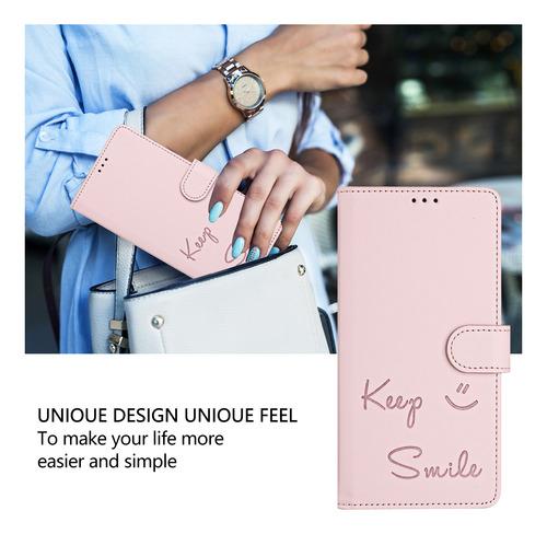 Funda De Piel Con Forma De Cara Sonriente Para Motorola Edge 50 Fusion Con Ranuras Para Tarjetas, Cierre Magnético, Cartera, Bloqueo Rfid, Soporte