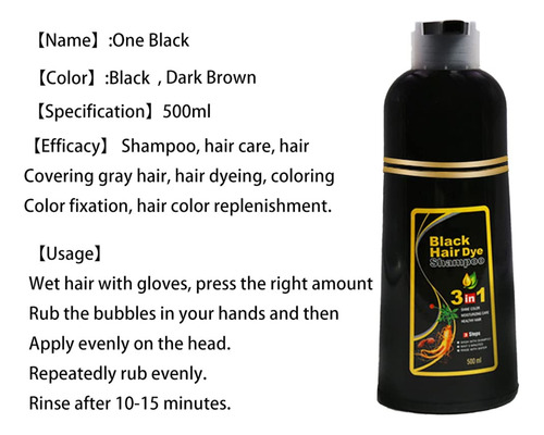 Champú Para Teñir El Cabello Negro 3 En 1, Champú Para
