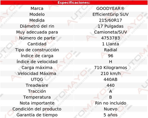 Llanta Efficientgrip Suv Goodyear 215/60r17 96h