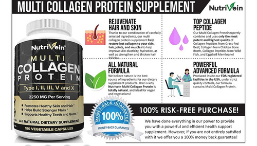 Imagen 2 de 7 de Multi-colageno 3300mg Tipo I, Ii, Iii, V & X - Capsulas Gel