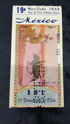 19 Novillada De 1949 Boleto Taurino Envío Gratis Toros Plaza (Usado)