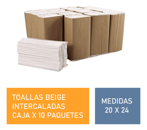 Toallas Intercaladas Papel Para Mano Beige Premium 20x24 X2500 - Caja X 10 Paquetes