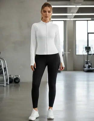 Jaqueta Feminina Blusa Fitness Zíper Malha Poliamida Dry Fit Branco G