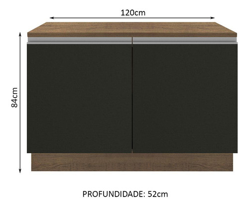 Gabinete Bajo Bufetera Madesa Glamy 120cm Con Encimera Mn Color Marrón/Negro