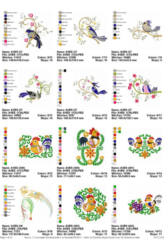 Matriz De Bordado Mega Pacote Aves 302 Desenhos
