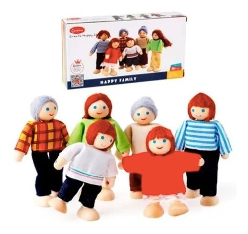 Familia 6 Muñecos De Madera Ow