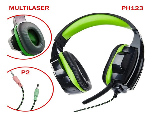 Imagem 4 de 4 de Fone De Ouvido Headset Gamer P2/cabo Nylon Verde Ph123 3