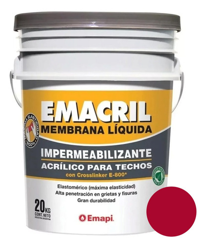 Membrana Liquida Impermeabilizante Acrilico Emacril 20 Kg Color Rojo