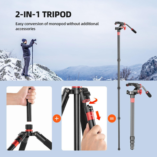 Trípode Cámara, Trípode De Video Monopod Cabezal Flu...