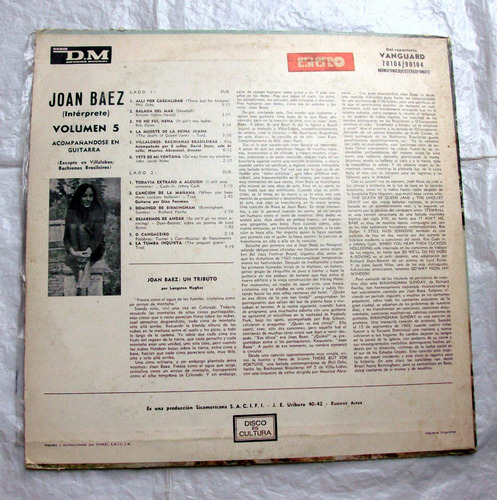 Joan Baez Vol. 5 Dylan Johnny Cash Villalobos Lp Folk Rock (Usado)
