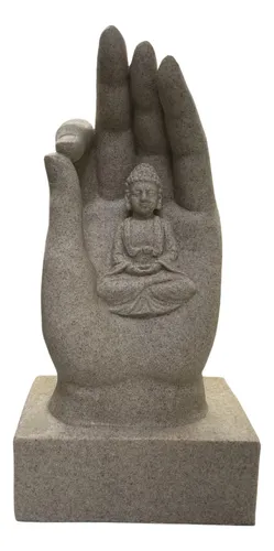 Buda Tallado En Mano Mudra Estatua Decoracion 32cm Zen Yoga Color Beige