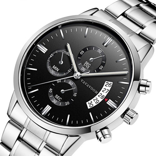 Relojes De Cuarzo Con Calendario Empresarial Va Va Voom Para Color Del Fondo Silver Black
