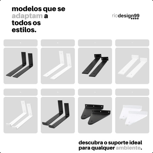 35cm - Mão Francesa Cantoneira Branca Invertida - Rio Design99 - Ferro Aço Suporte Para Prateleira Reforçada Resistente Industrial Madeira Bancada Estante S26