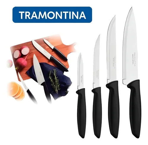 Jogo De Facas Tramontina Plenus 4 Peças Em Aço Inox Preto
