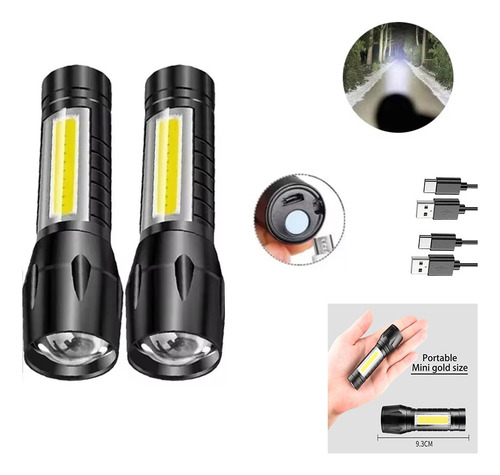 Linterna Led Portátil Con Zoom, Luz Lateral Cob, Luz Imperme