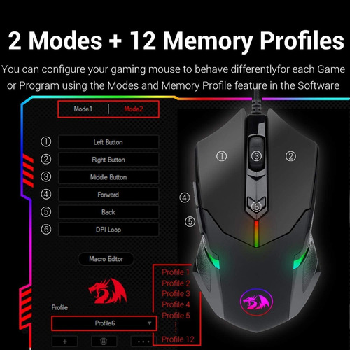 Mouse Gamer Redragon M601 Rgb 7200dpi Peso Ajustable 7 Boton