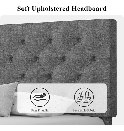 Base De Cama Individual Hombck Tapizada Con Lino Gris