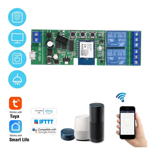 Smart Rele Wifi+rf 2 Canales En Gabinete App Tuya Smartlife