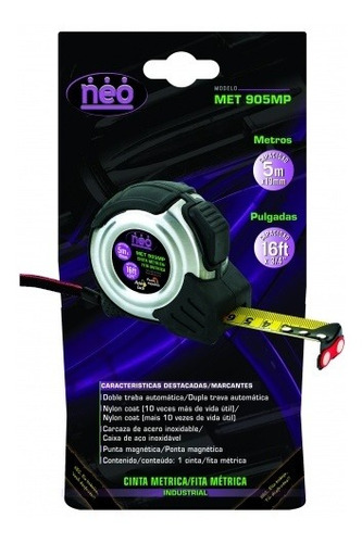 Cinta Métrica Neo 5m X 19mm C/punta Magnética - Met905mp