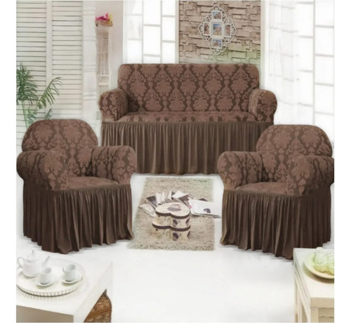 Funda De Sofa Premium Set Uno De 3 Cuerpos+ Dos De 1 Cuerpo Marrón Claro Tramado