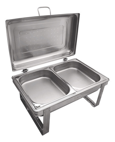 Rechaud Retangular Com Banho Maria Queimador Cuba 1/2 Brinox
