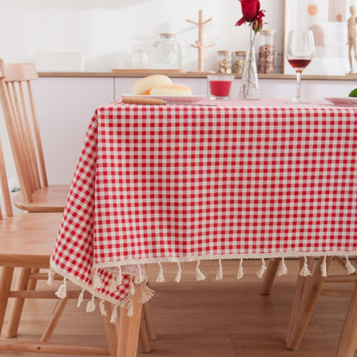 Mantel De Lino De Algodón Con Estampado De Margaritas Y Borl