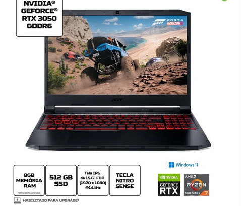Notebook Gamer Acer Nitro 5 An515-45-r0m5 8gb 512gb Rtx 3050