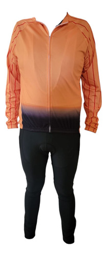 Maillot Ciclismo Traje Largo Protección Solar Para Hombre Naranja G